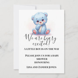 Convite de Chás de Bebê Urso de Pelúcia Azul | Beb