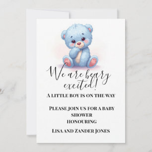 Convite de Chás de Bebê Urso de Pelúcia Azul   Beb