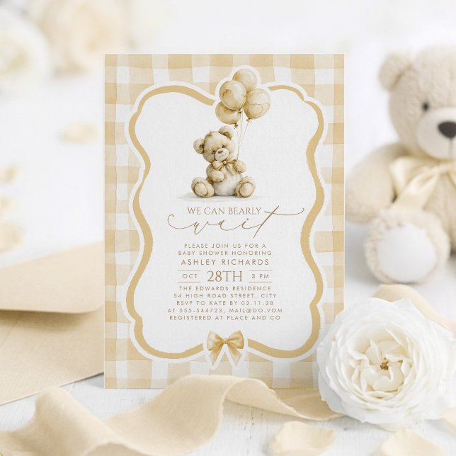 Convite de Chás de Bebê Urso de Pelúcia Elegante M (Teddy Bear Brown Baby Shower Invites)