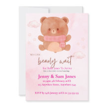 Convite de Chás de Bebê Urso Rosa | Personalizável