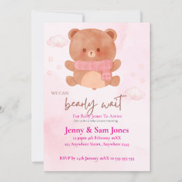Convite de Chás de Bebê Urso Rosa | Personalizável