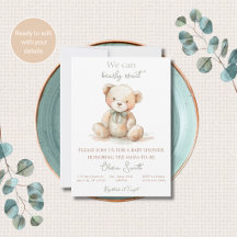 Convite de Chás de Bebê Urso Teddy Bearly Wait