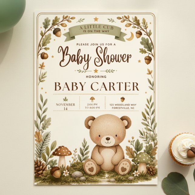 Convite de Chás de Bebê Urso Teddy da Floresta  (Criador carregado)