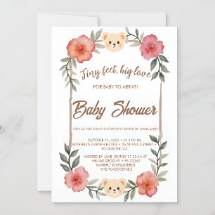 Convite de Chás de Bebê Urso Teddy Floral Neutro