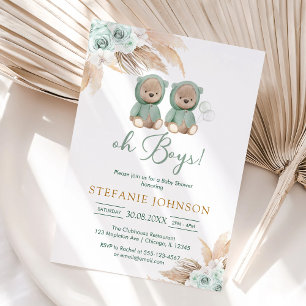 Convite de Chás de Bebê Urso Teddy Oh Meninos