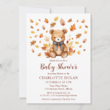 Convite de Chás de Bebê Urso Teddy Outono Aconcheg