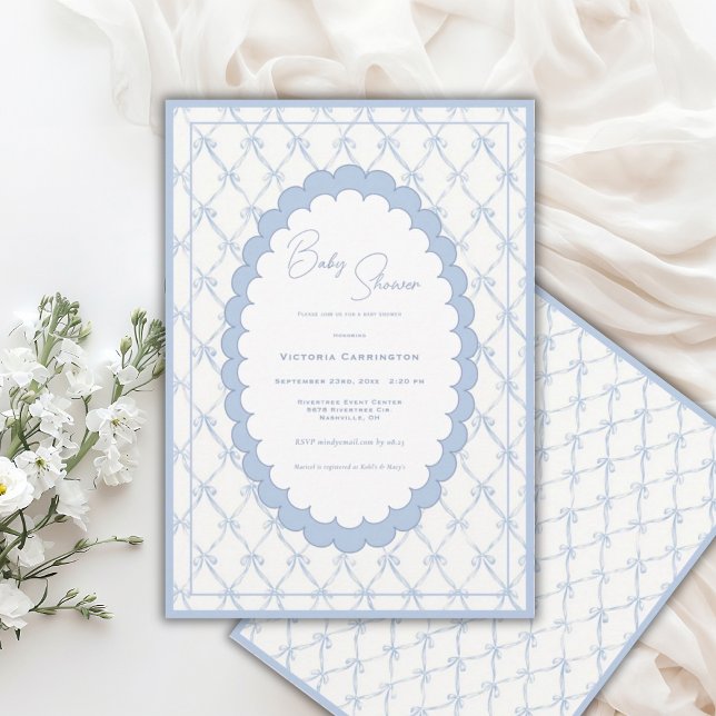 Convite de Chás de Bebê Vintage Arcos Azuis (Criador carregado)