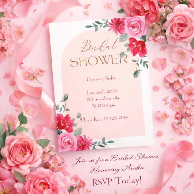 Convite de Chás de Noiva com Flores Botânicas Rosa (Criador carregado)