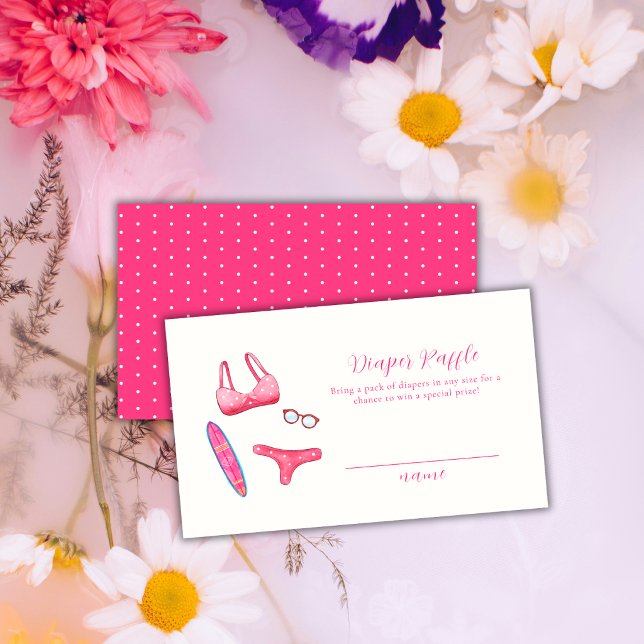 Convite de Chupeta de Praia de Biquíni Rosa para C (Pink Surf Bikini Beach Diaper Raffle Baby Shower Enclosure Card)