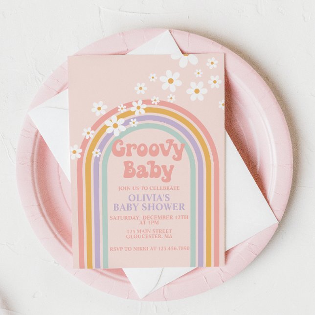 Convite de Churrasco Baby Pastel Arco-íris Groovy  (Criador carregado)