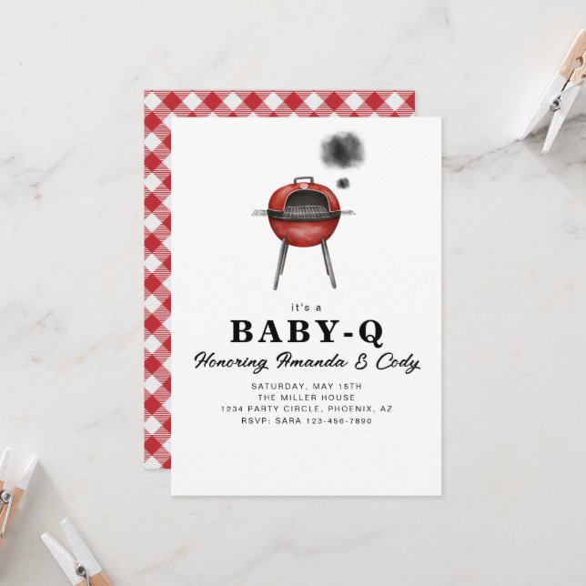 Convite de Churrasco Baby-Q para Chá de Bebê (Frente/Verso In Situ)