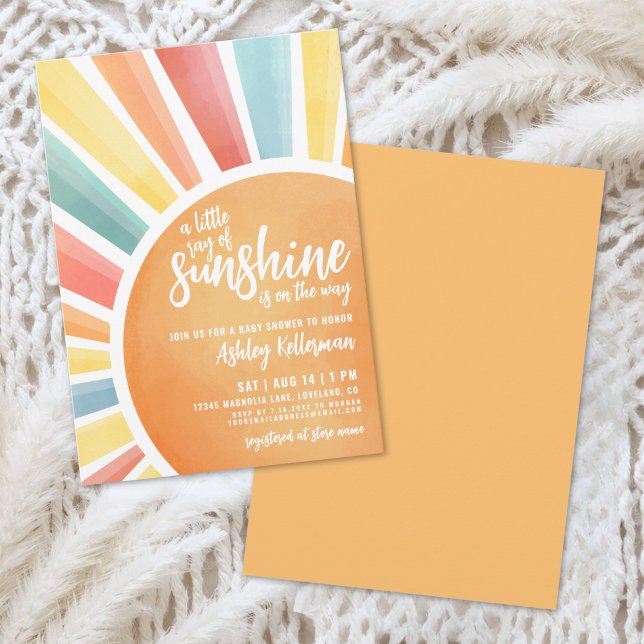 Convite de Churrasco Boho de Pequeno Raio de Sol B (Little Ray Of Sunshine Boho Baby Shower Invitation)