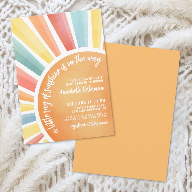 Convite de Churrasco Boho de Pequeno Raio de Sol B (Little Ray Of Sunshine Boho Baby Shower Invitation)