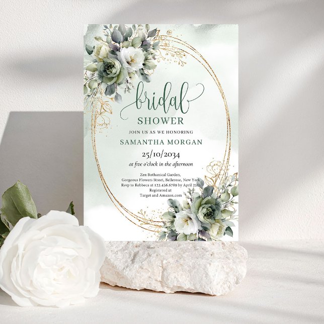 Convite de Churrasco Botânico Rústico Chic Dourado (Rustic Chic Botanical Gold Bridal Shower Invitation)