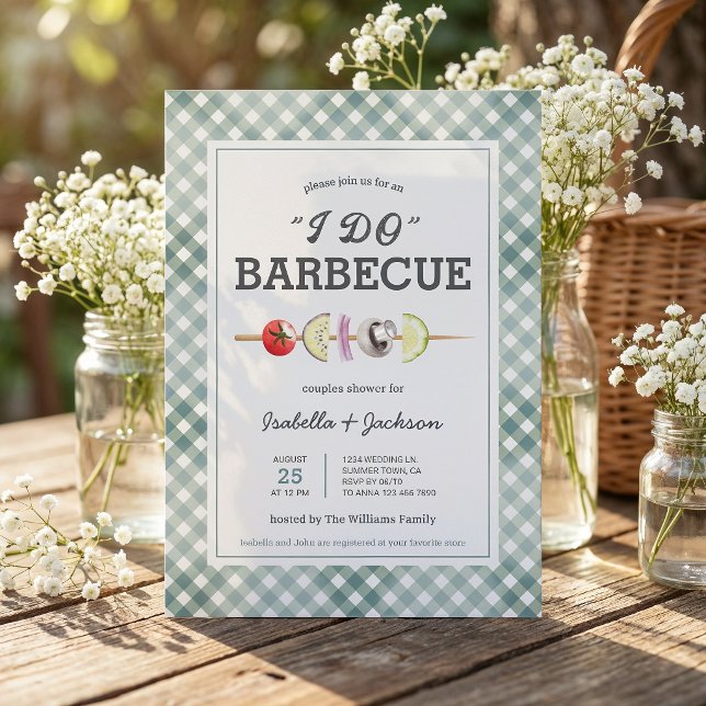 Convite de Churrasco Churrasco Rústico para Casais (The front and back of the invitation shown in a 5x7-inch size. Choose size, paper, and corner style.)
