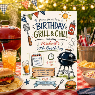 Convite de Churrasco de Aniversário Grill & Chill