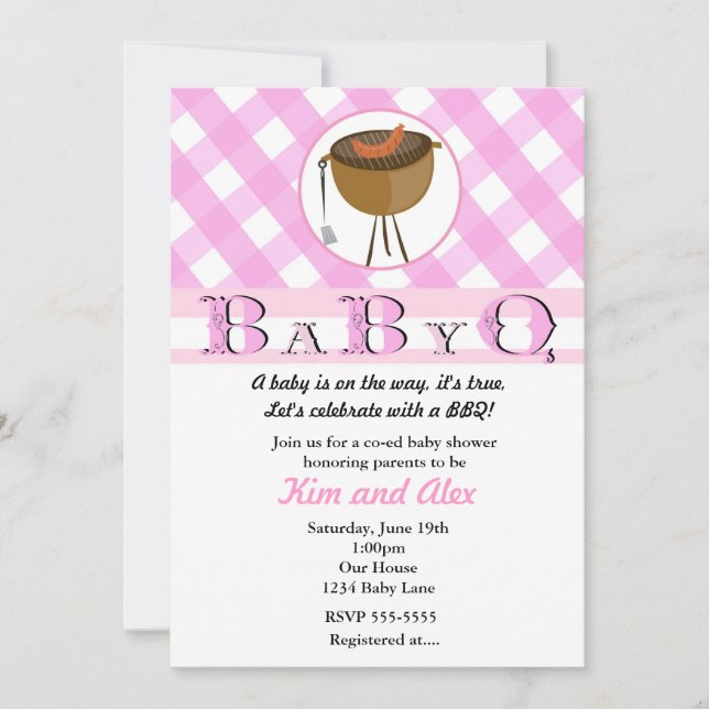 Convite de Churrasco de Baby Shower de Meninas Ros (Frente)