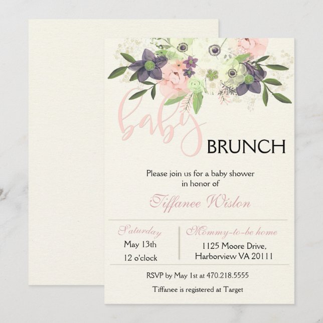 Convite de Churrasco de Baby Shower Floral Rosa Me (Frente/Verso)