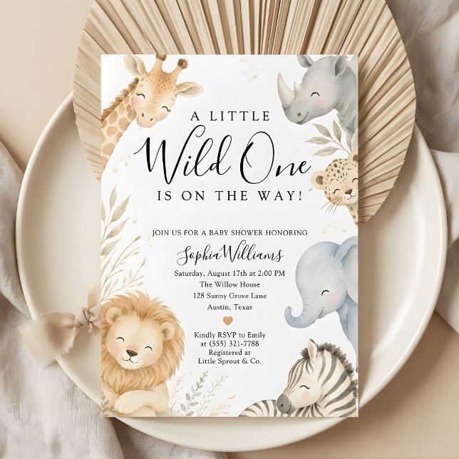 Convite de Churrasco de Bebê Animais Safari Wild O (Wild One Safari Animals Baby Shower Invitation)