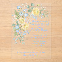 Convite de Churrasco de Bebê Azul Floral Amarelo