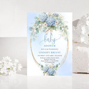 Convite de Churrasco de Bebê Boho Blue Hydrangea e