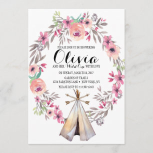 Convite de Churrasco de Bebê Boho Tribal Floral Te