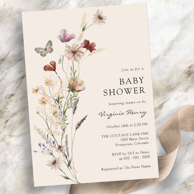 Convite de Churrasco de Bebê Boho Wildflower (Boho Wildflower Baby Shower Invitation
)