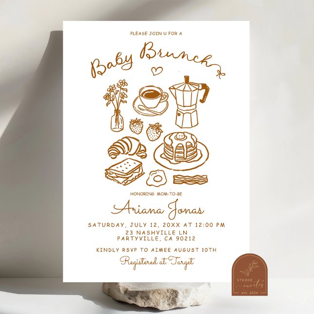 Convite de Churrasco de Bebê Brunch Desenhado à Mã (Criador carregado)