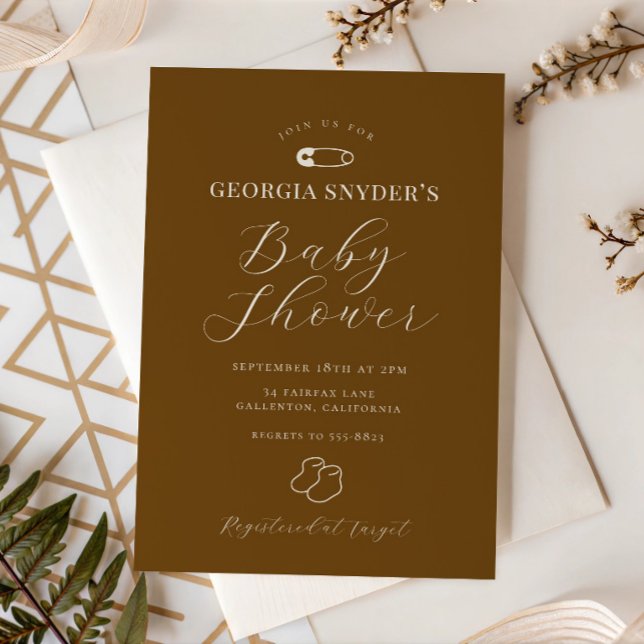 Convite de Churrasco de Bebê Chic Marrom Chocolate (Criador carregado)