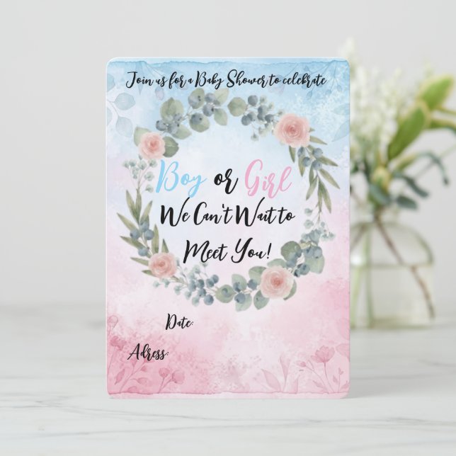 Convite de Churrasco de Bebê com Aquarela Floral - (Em pé/Frente)