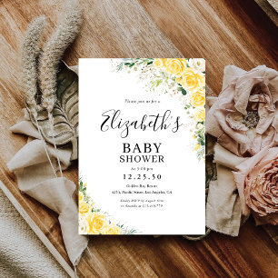 Convite de Churrasco de Bebê com Floral Amarelo El