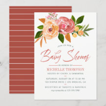 Convite de Churrasco de Bebê com Flores de Aquarel