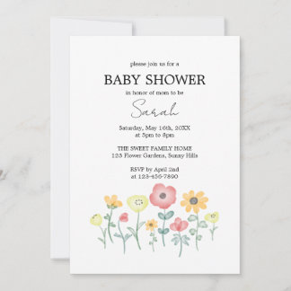 Convite de Churrasco de Bebê com Flores Silvestres