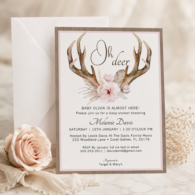 Convite de Churrasco de Bebê com Galhada Rústica (Rustic Antler Baby Shower Invitation)
