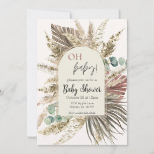 Convite de Churrasco de Bebê com Grama Pampas Boho