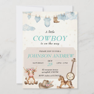 Convite de Churrasco de Bebê Cowboy Elegante Azul