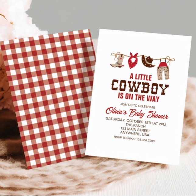 Convite de Churrasco de Bebê Cowboy Western Vermel (Criador carregado)