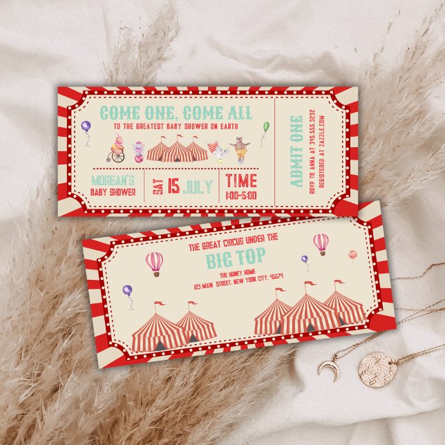 Convite de Churrasco de Bebê de Animal de Circo An (Vintage Circus Animal Ticket Carnival Baby shower Invitation)