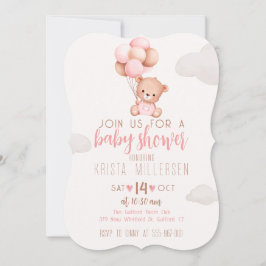 Convite de Churrasco de Bebê Editável Urso Rosa e