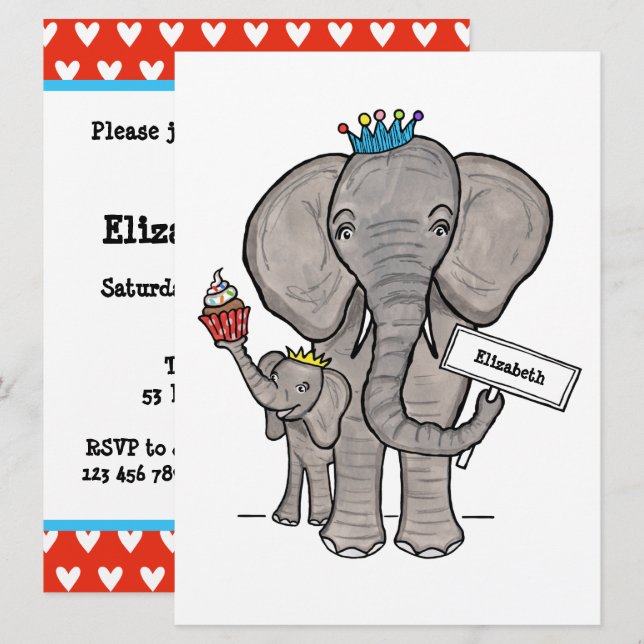 Convite de Churrasco de Bebê Elefante Fofo Persona (Frente/Verso)