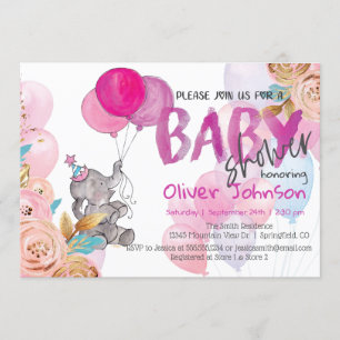 Convite de Churrasco de Bebê Elefante Menina