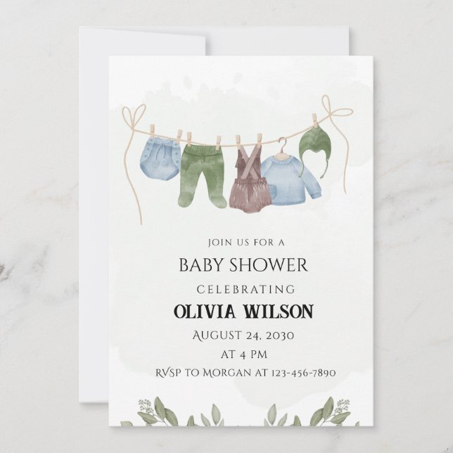 Convite de Churrasco de Bebê em Verde Pastel e Beg (Frente)