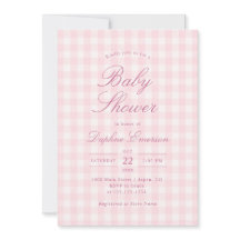 Convite de Churrasco de Bebê em Xadrez Rosa Elegan