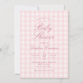 Convite de Churrasco de Bebê em Xadrez Rosa Elegan