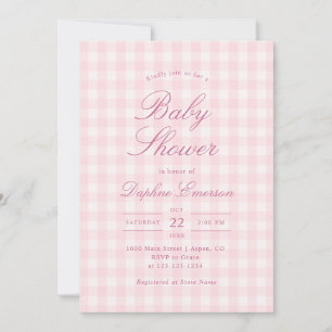 Convite de Churrasco de Bebê em Xadrez Rosa Elegan