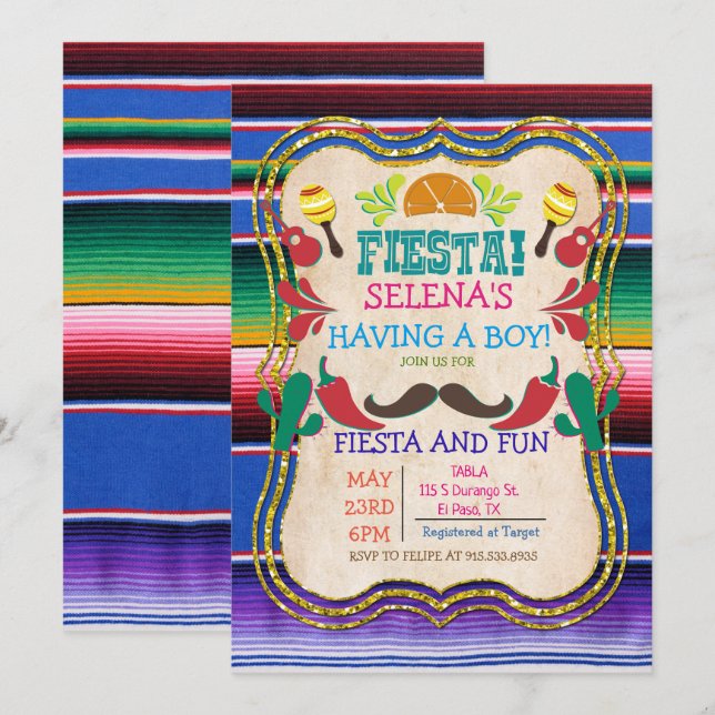 Convite de Churrasco de Bebê Fiesta Mexicana (Frente/Verso)