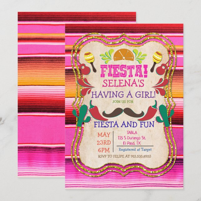 Convite de Churrasco de Bebê Fiesta Mexicana (Frente/Verso)