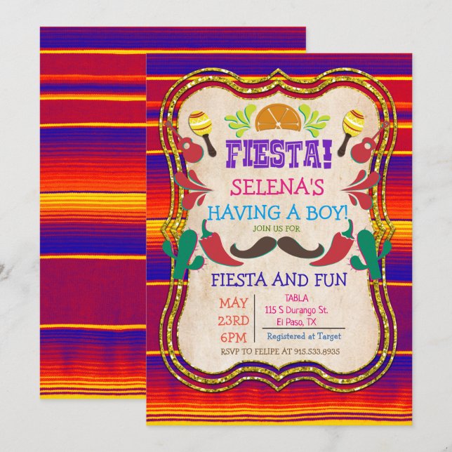 Convite de Churrasco de Bebê Fiesta Mexicana (Frente/Verso)