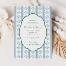 Convite de Churrasco de Bebê Floral Azul Elegante