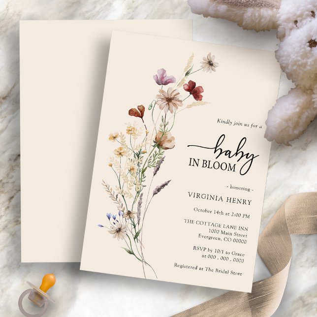 Convite de Churrasco de Bebê Floral Boho (Floral Boho Wildflower Baby Shower Invitation by Painted Paperie
)